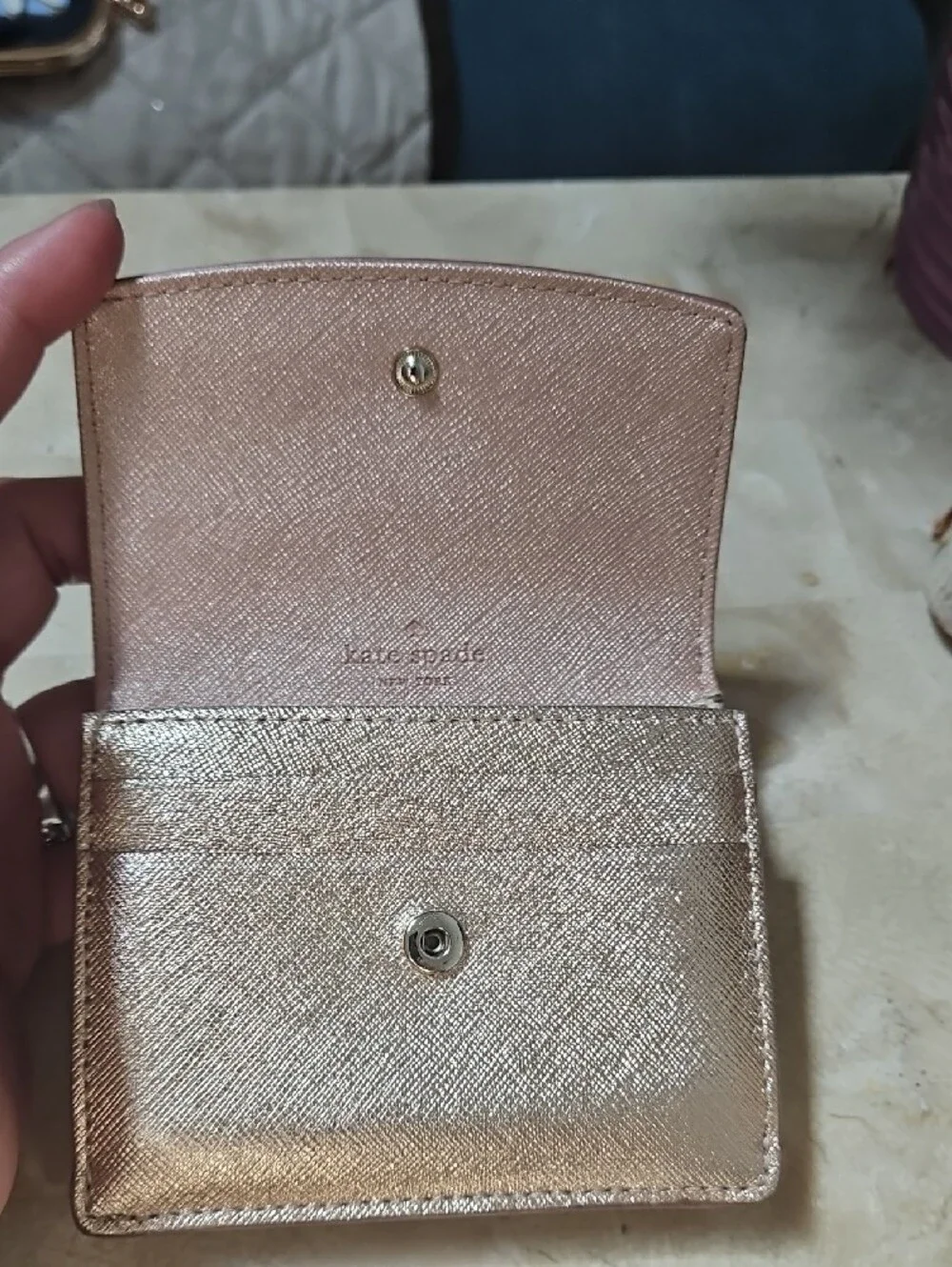 $10 Or 3/$15 Sale!!! kate spade Rose Gold Metallic Card Case Wallet